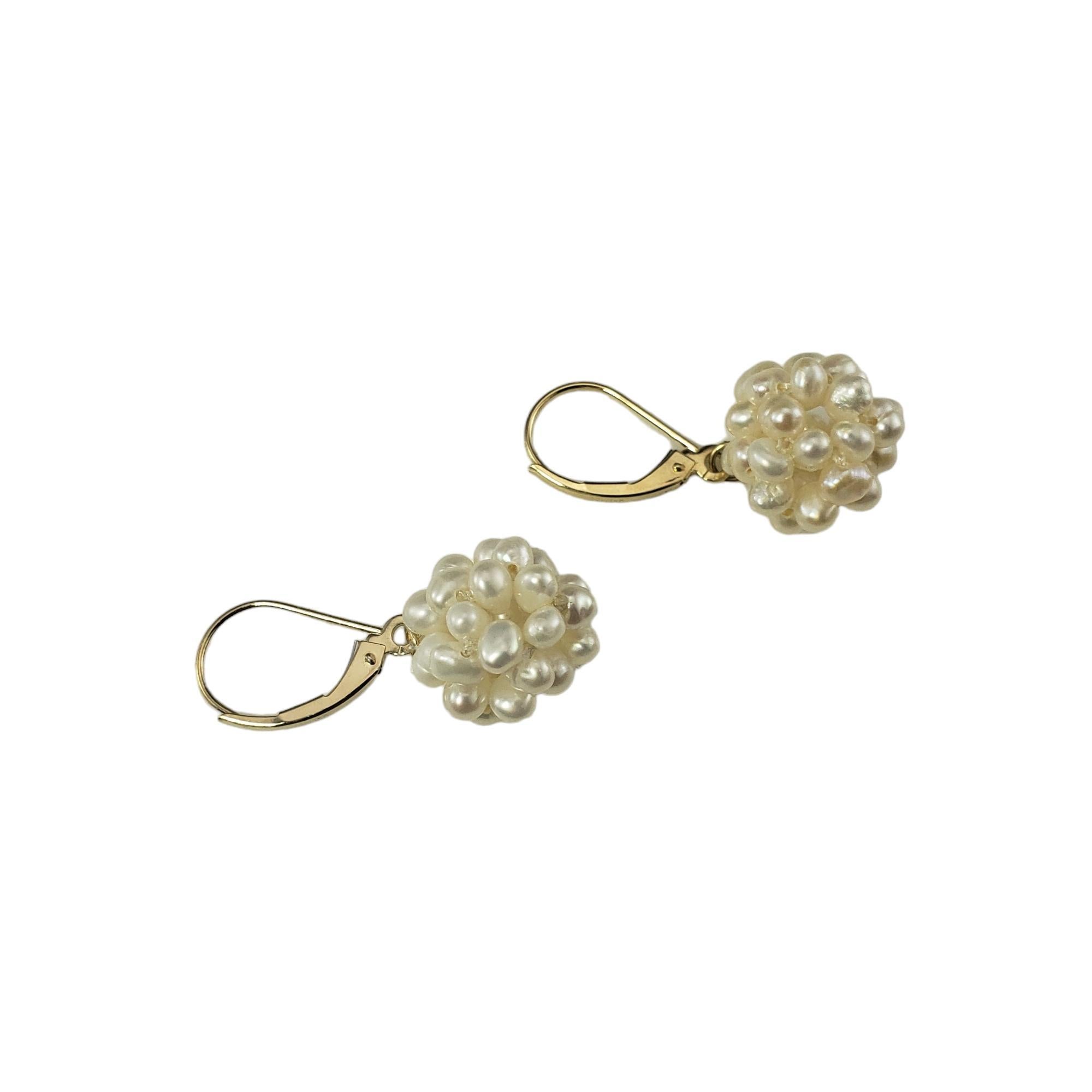 Vintage 14K Yellow Gold Freshwater Pearl Cluster Earrings-

These elegant dangle earrings feature a lovely cluster of freshwater pearls set in classic 14K yellow gold.

Size: 30 mm x 13 mm

Stamped:  JCM 14K

Weight: 2.2 dwt. / 3.4 gr.

Very good