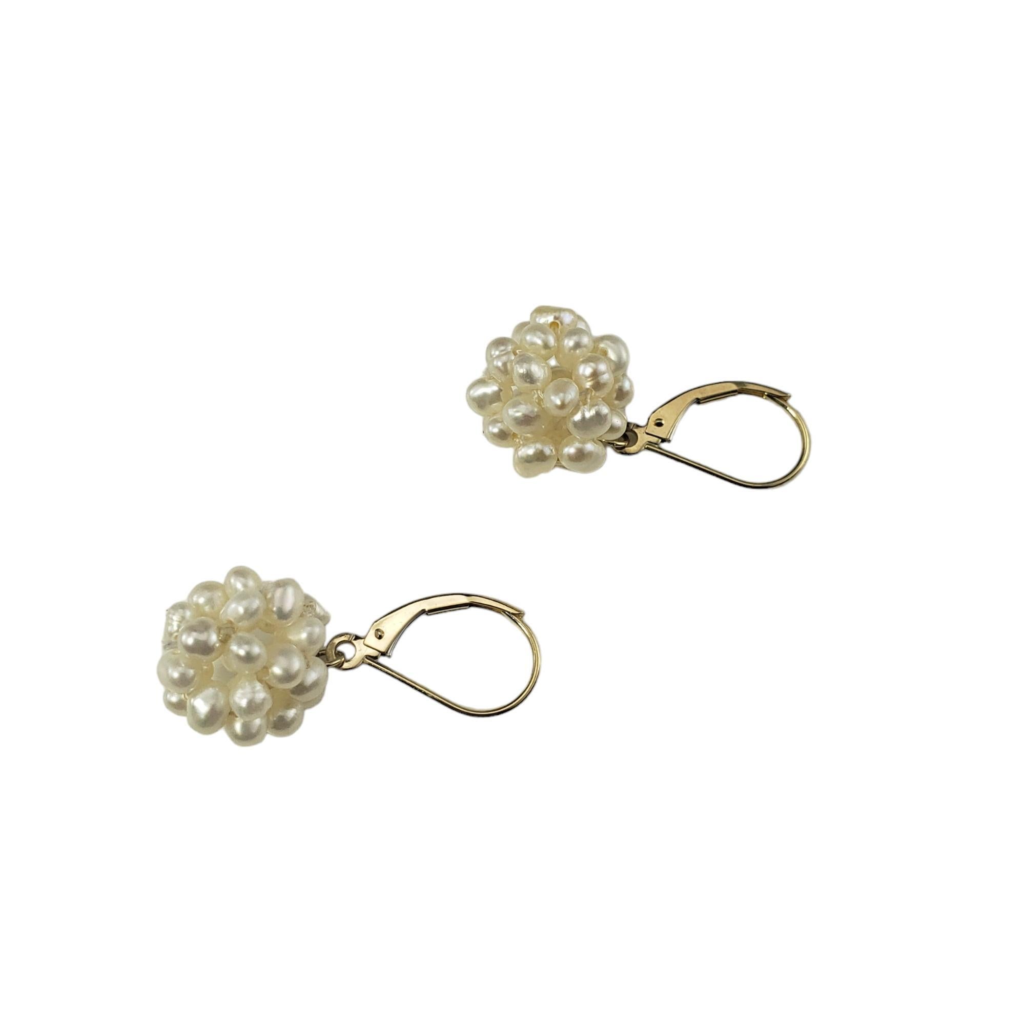 Round Cut 14K Yellow Gold Freshwater Pearl Cluster Earrings #16384 For Sale