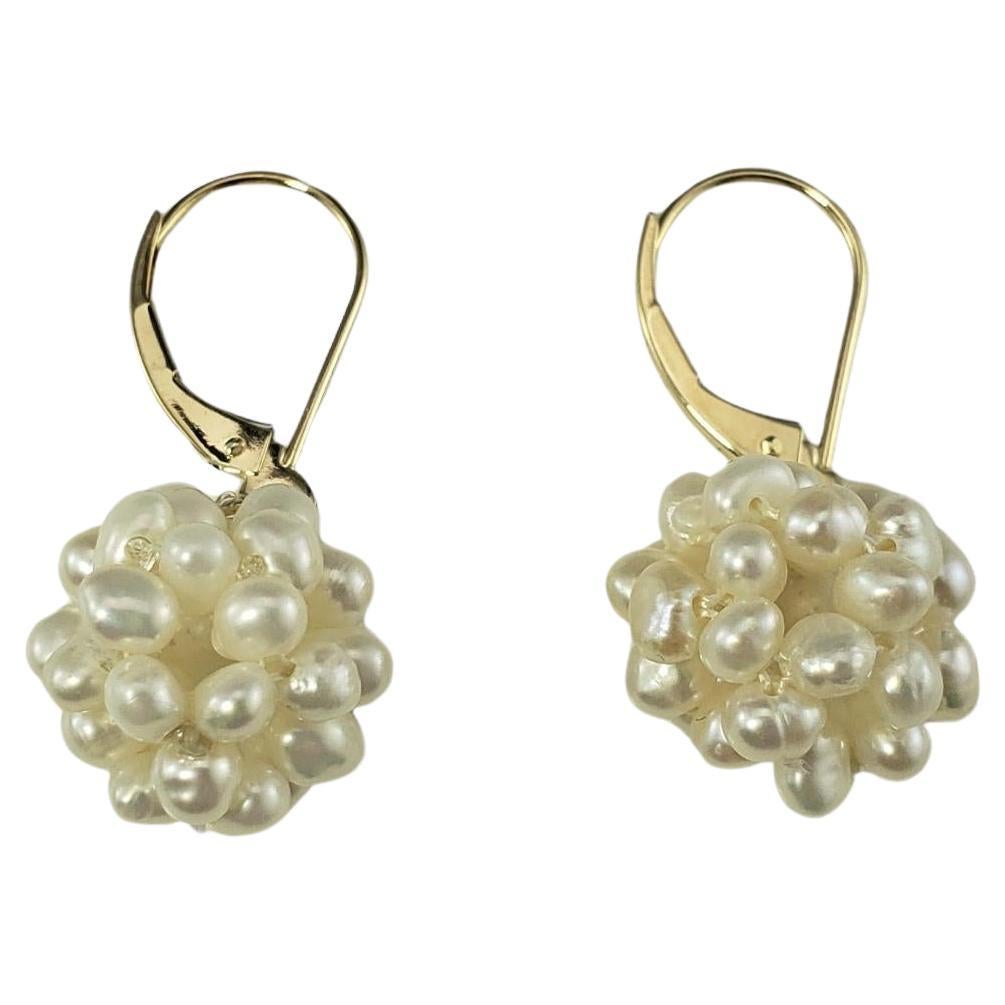 14K Yellow Gold Freshwater Pearl Cluster Earrings #16384 For Sale