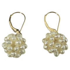 14K Yellow Gold Freshwater Pearl Cluster Earrings #16384