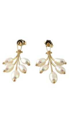 14K Yellow Gold Freshwater Pearl Dangle Earrings #16926