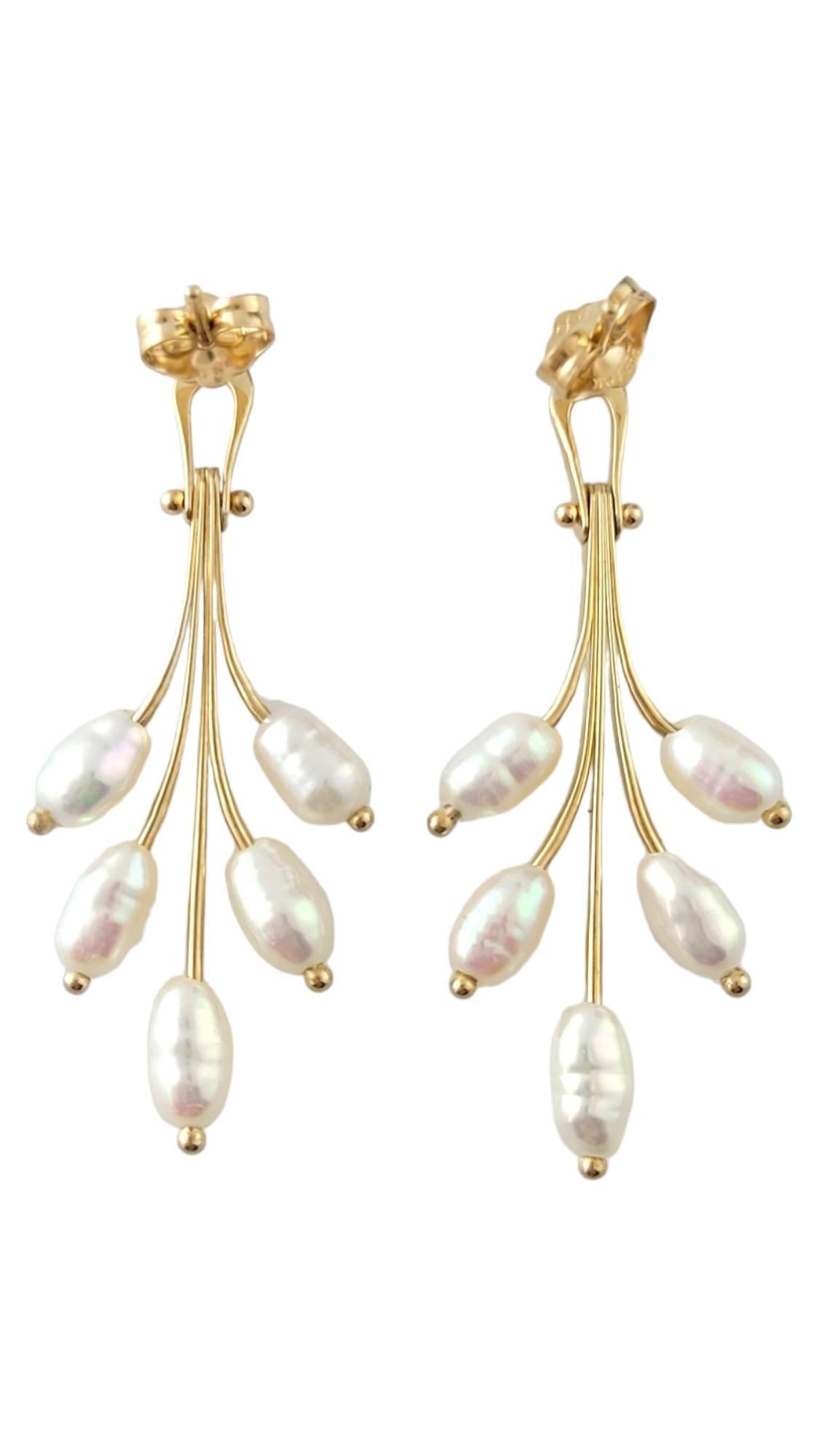 14K Yellow Gold Freshwater Pearl Dangle Earrings #16926 In Good Condition For Sale In Washington Depot, CT