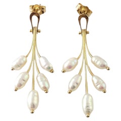14K Yellow Gold Freshwater Pearl Dangle Earrings #16926