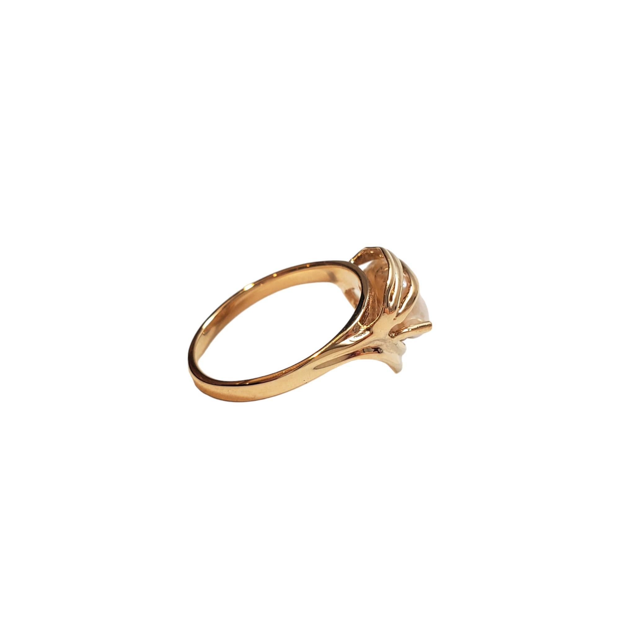 Round Cut 14K Yellow Gold Freshwater Pearl & Diamond Ring #17541 For Sale