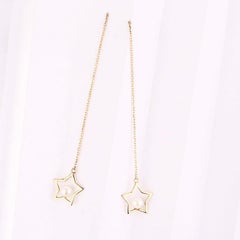 Open Star Freshwater Pearl 14K Yellow Gold Threader Earrings
