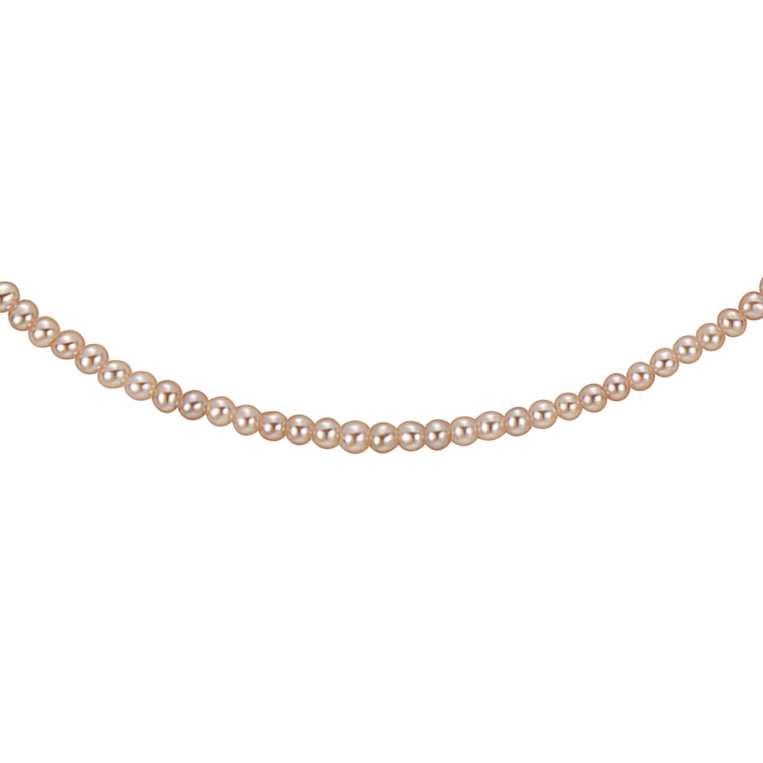 This natural pink color Chinese Freshwater cultured pearl necklace features fine quality, high luster 2-2.5mm pearls. The necklace is strung to 18 inch length with a 14K yellow gold lobster claw clasp. 
Featuring high quality, lustrous, pink Chinese