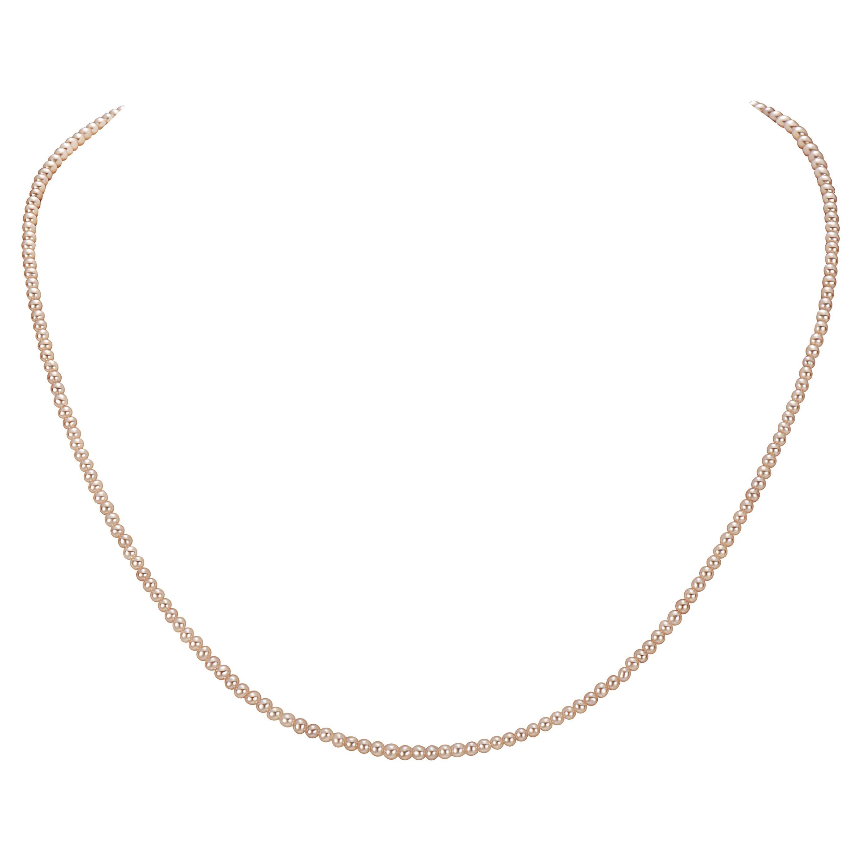 14K Yellow Gold Freshwater Pink 3-3.5mm Cultured Pearl Necklace  For Sale