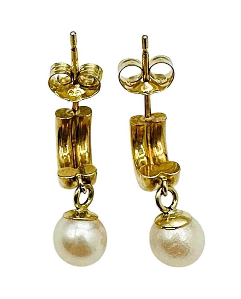 14K Yellow Gold Freshwater Post Pearl Dangle Earrings For Sale 4