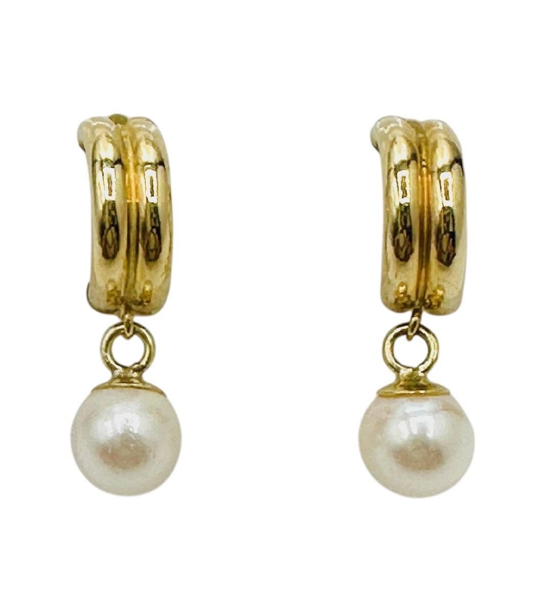 Art Deco 14K Yellow Gold Freshwater Post Pearl Dangle Earrings For Sale