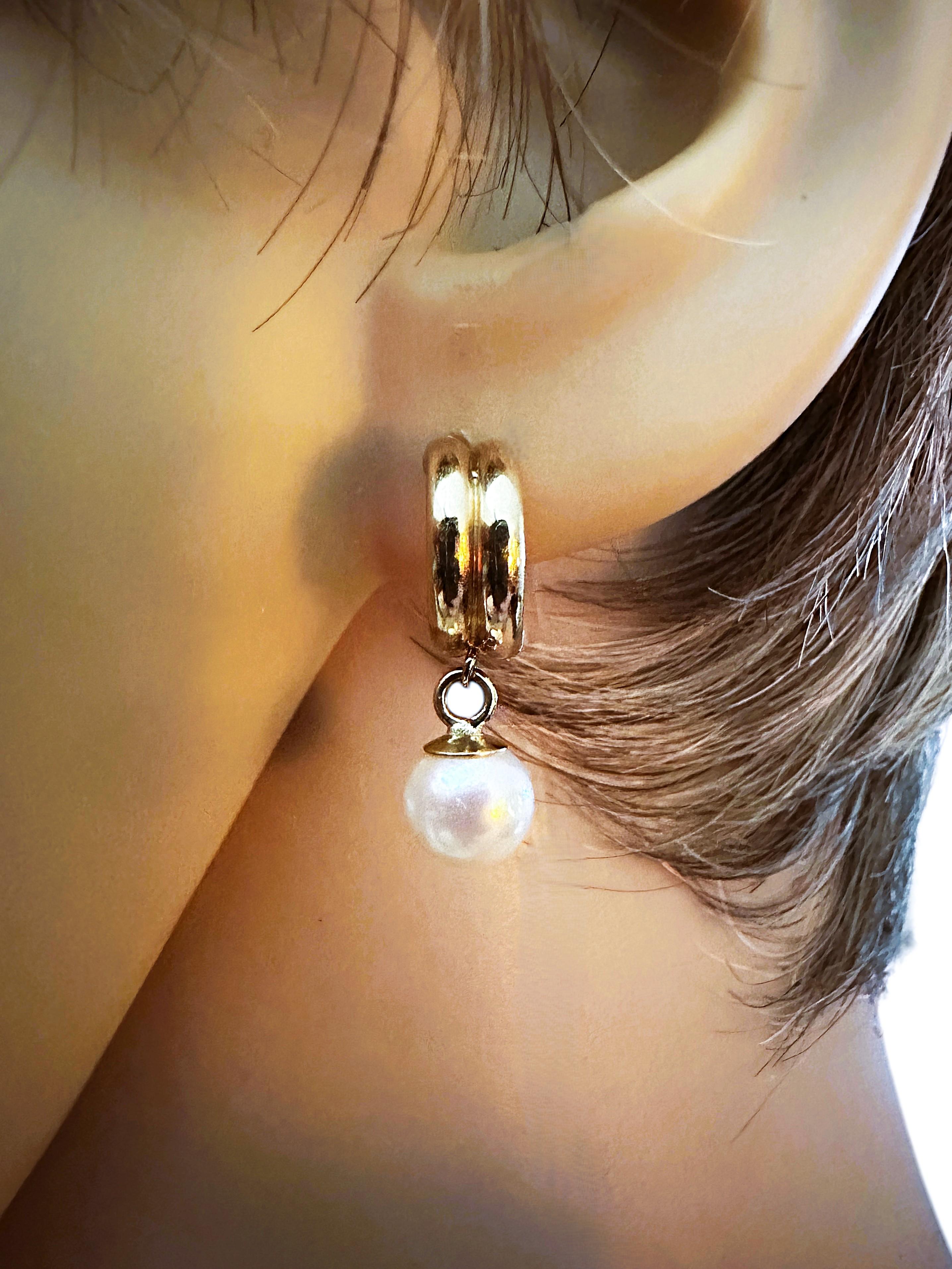14K Yellow Gold Freshwater Post Pearl Dangle Earrings For Sale 2
