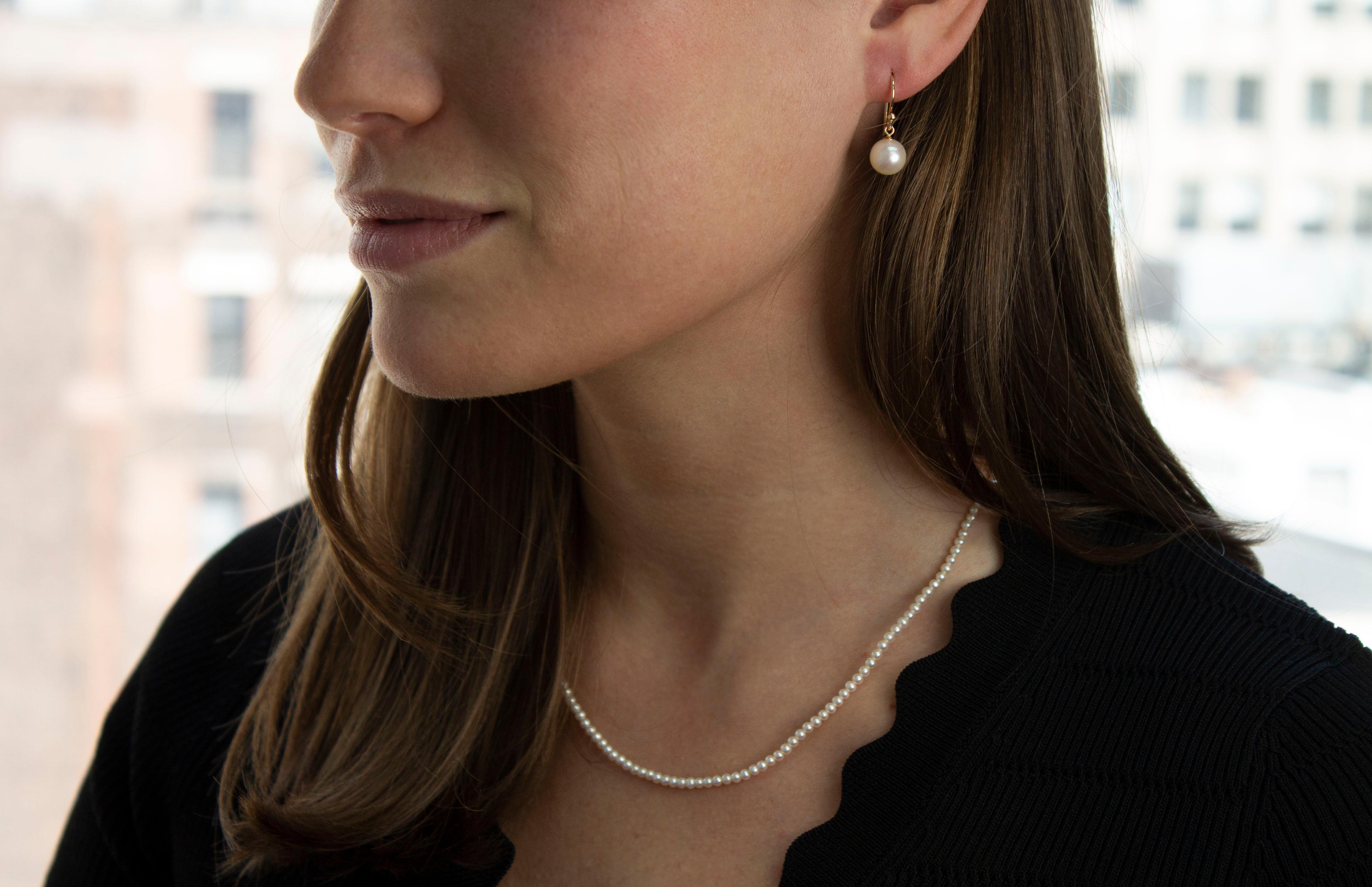14k Yellow Gold Freshwater Pearl Huggie Dangle Earrings - Stud Style