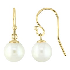 14k Yellow Gold Freshwater White Pearl Dangle Earrings