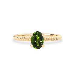 14k Yellow Gold Frost Green Tourmaline Solitaire Engagement Ring, Twist Wire