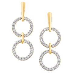 14K Yellow Gold Full Circle Link Dangling Diamond Earrings