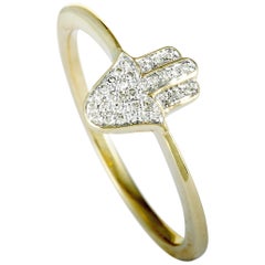 14 Karat Yellow Gold Full Diamond Small Hamsa Ring