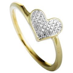 14 Karat Yellow Gold Full Diamond Small Heart Ring