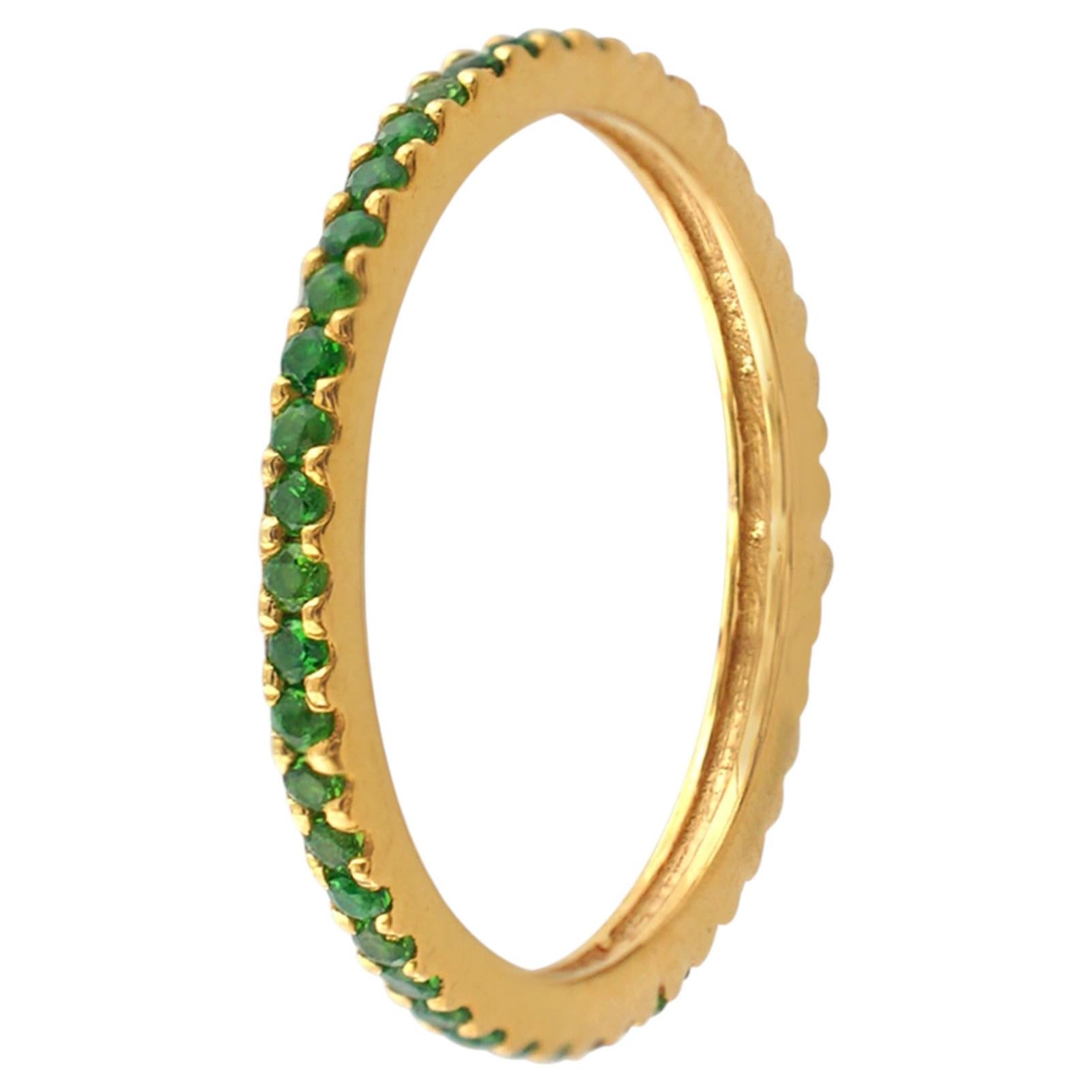 14K Yellow Gold Full Eternity Natural Emerald Band Ring 0.51 Carat Bridal Ring
