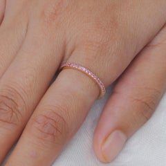 Anello a fascia in oro giallo 14 carati con zaffiro rosa 0,46 carati Gioielli da sposa