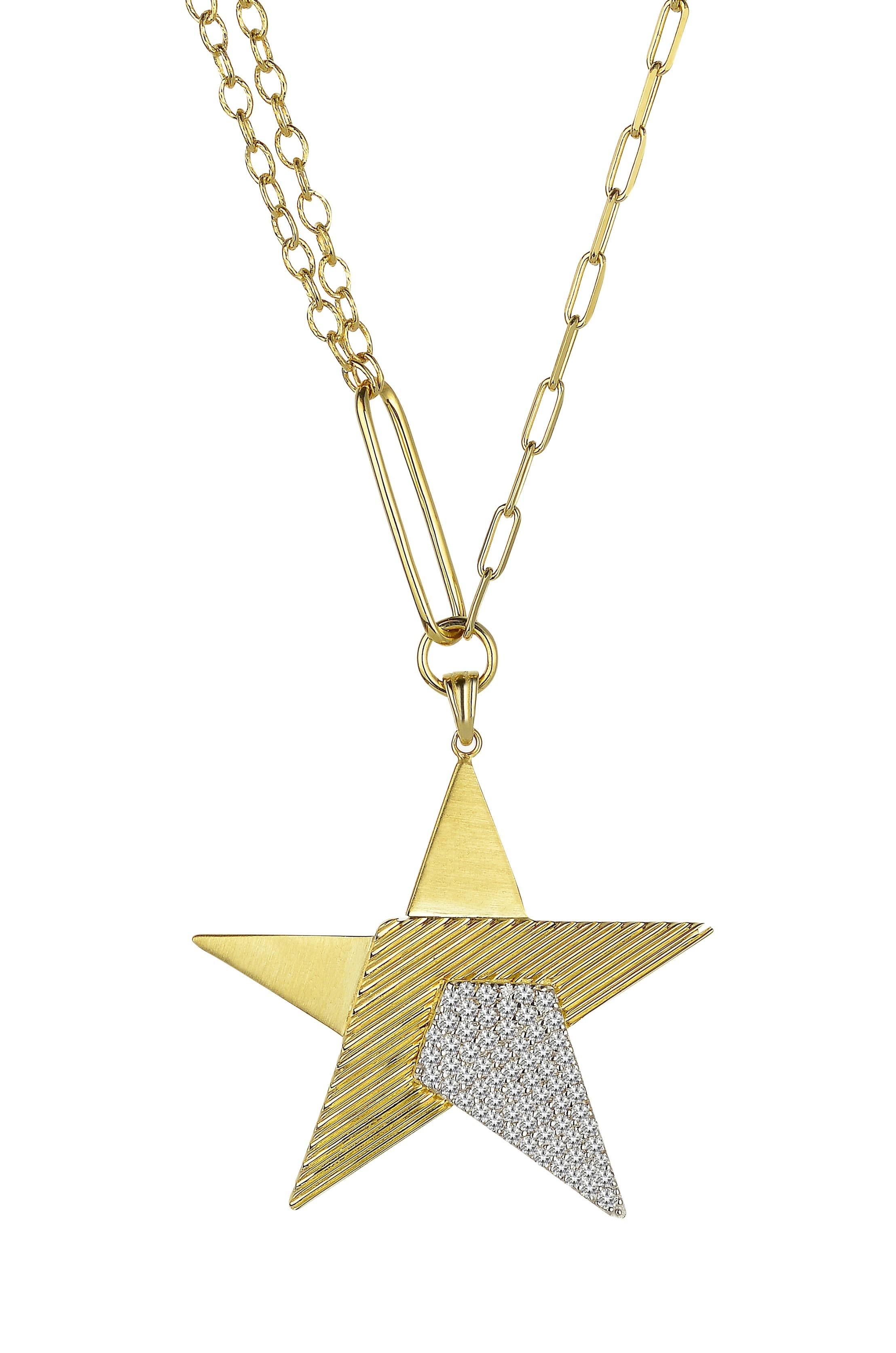 Mixed Cut 14K Yellow Gold Galactic Bold Star Necklace with Diamonds For Sale