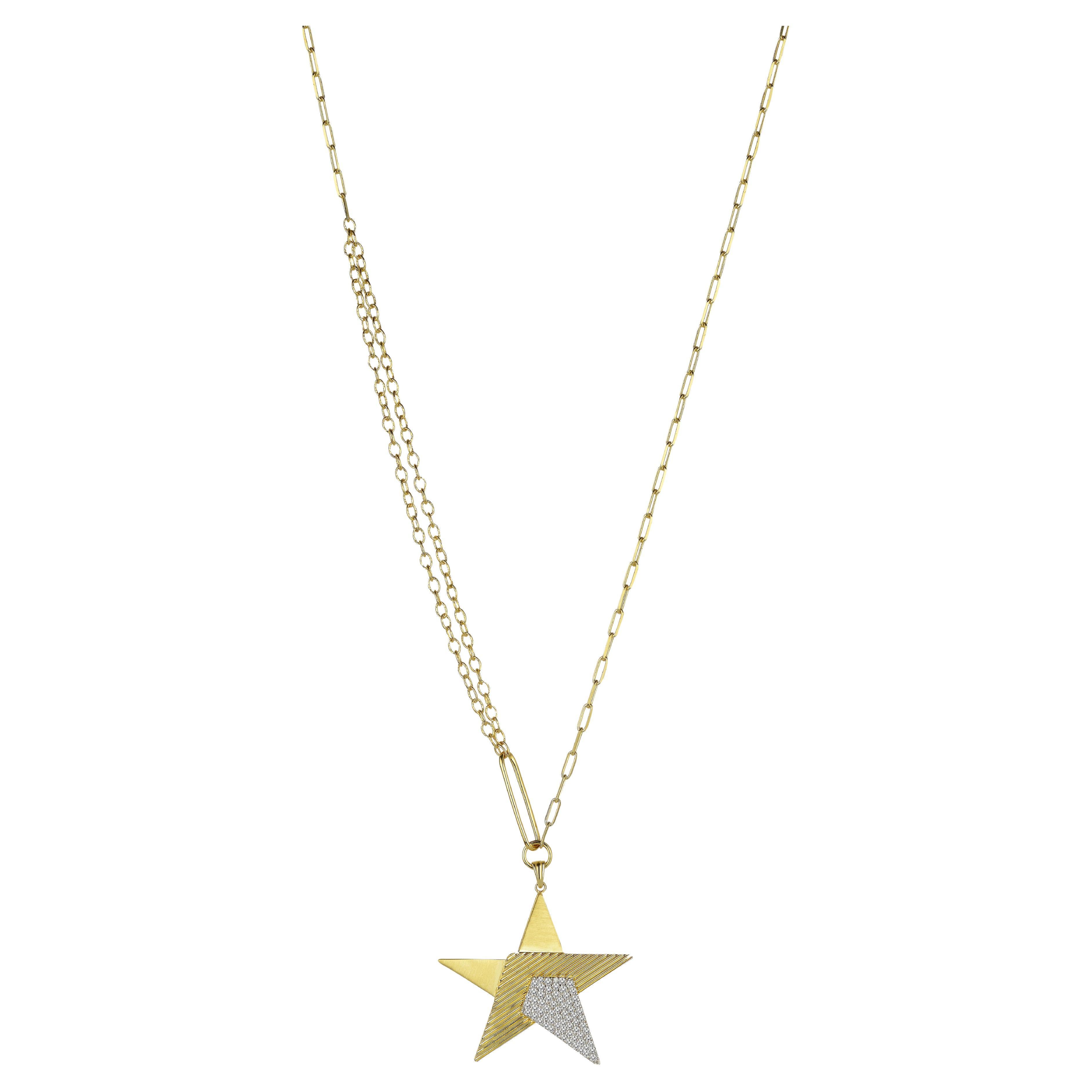 14K Yellow Gold Galactic Bold Star Necklace with Diamonds For Sale