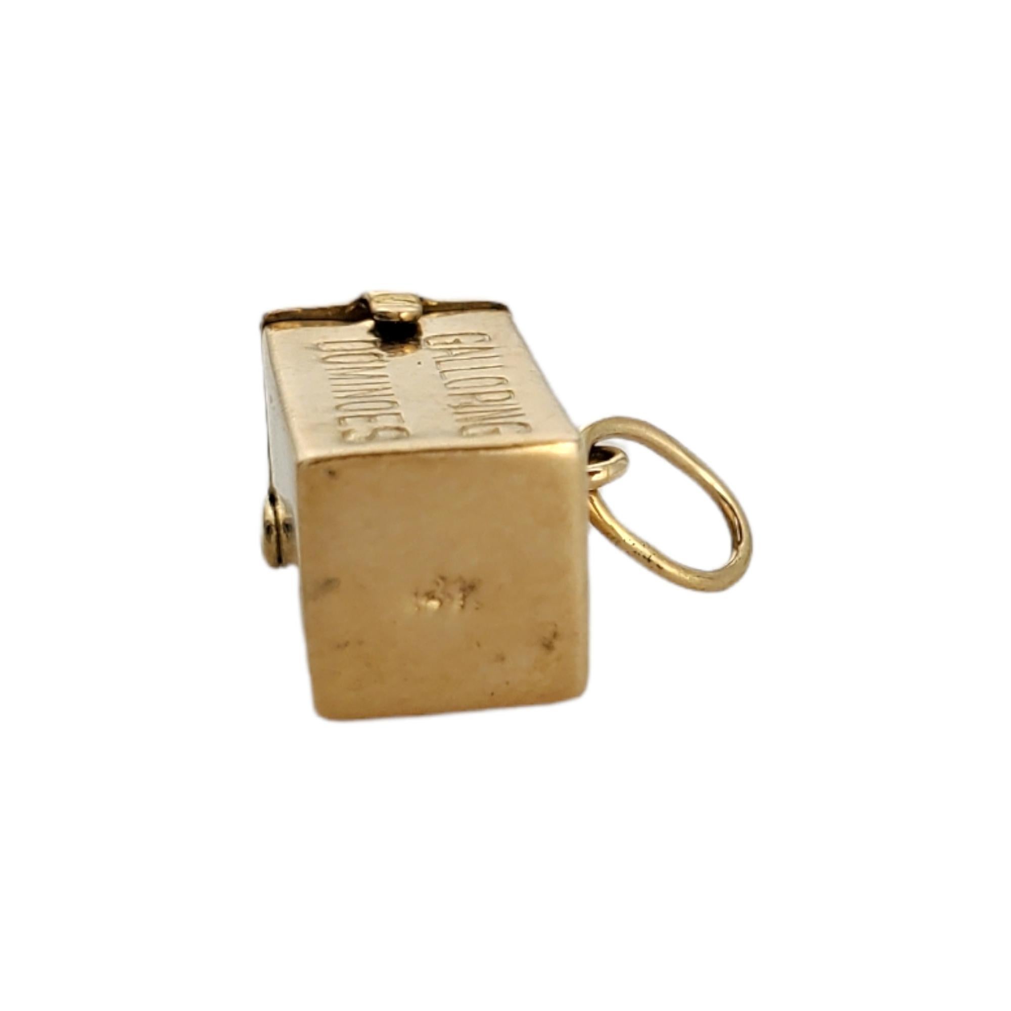 14K Yellow Gold Galloping Dominoes with Dice Inside Charm For Sale 1
