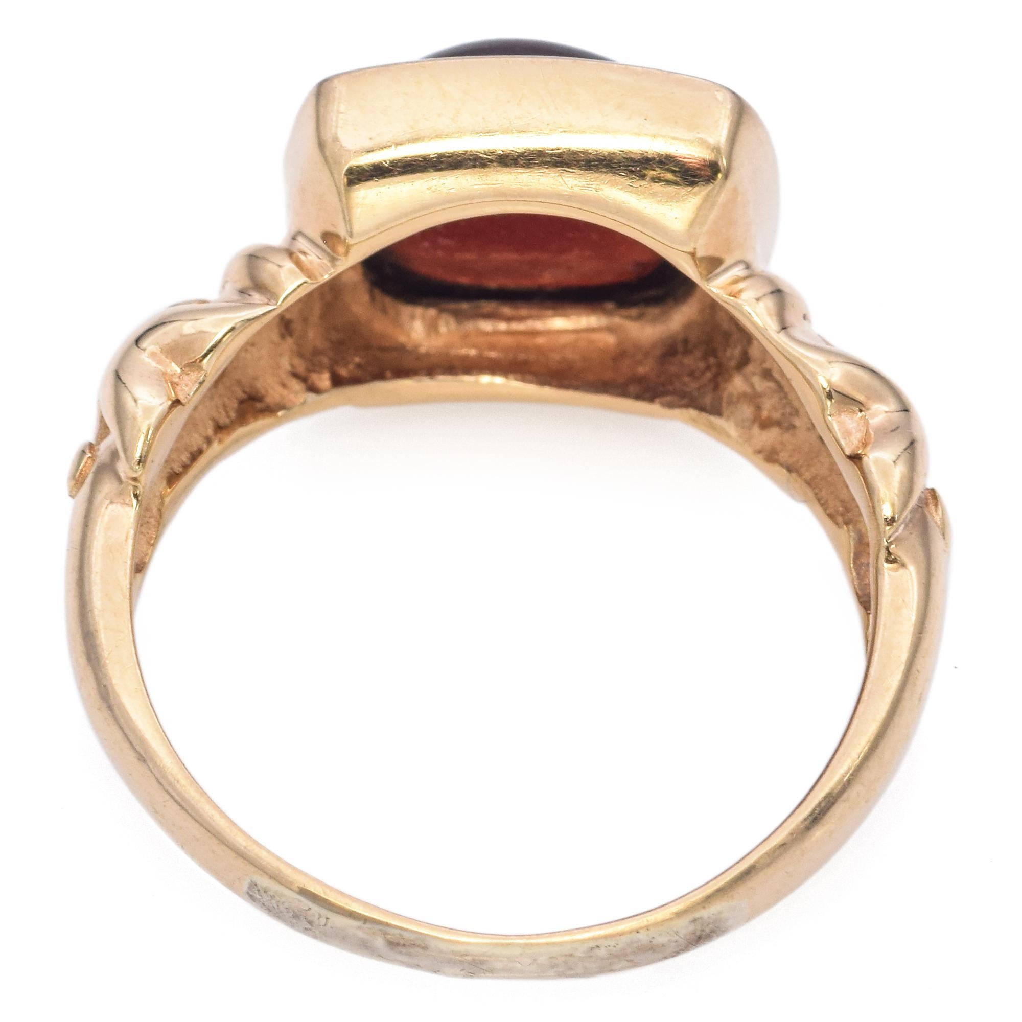 14K Yellow Gold Garnet 2.70 Cabochon Bezel Set Ring For Sale 2