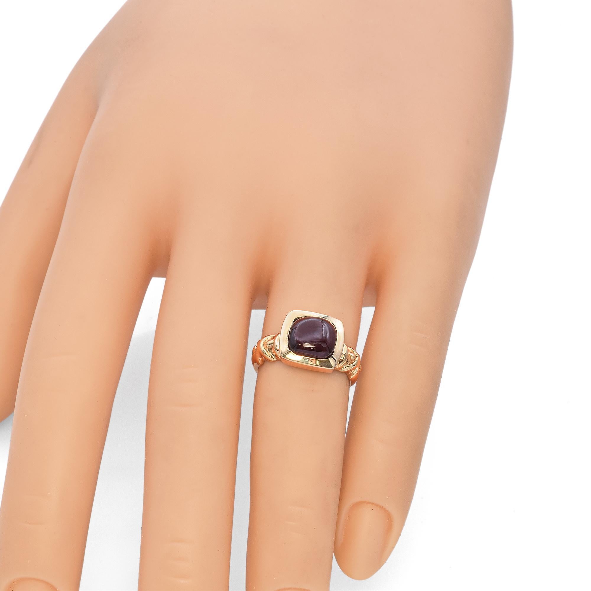 14K Yellow Gold Garnet 2.70 Cabochon Bezel Set Ring For Sale 4