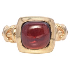 14K Yellow Gold Garnet 2.70 Cabochon Bezel Set Ring