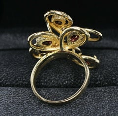 14 Karat Yellow Gold Garnet and Diamond Large Ring