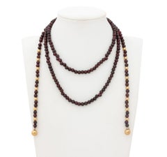 14K Yellow Gold Garnet Bead Lariat Necklace