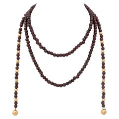 14K Yellow Gold Garnet Bead Lariat Necklace