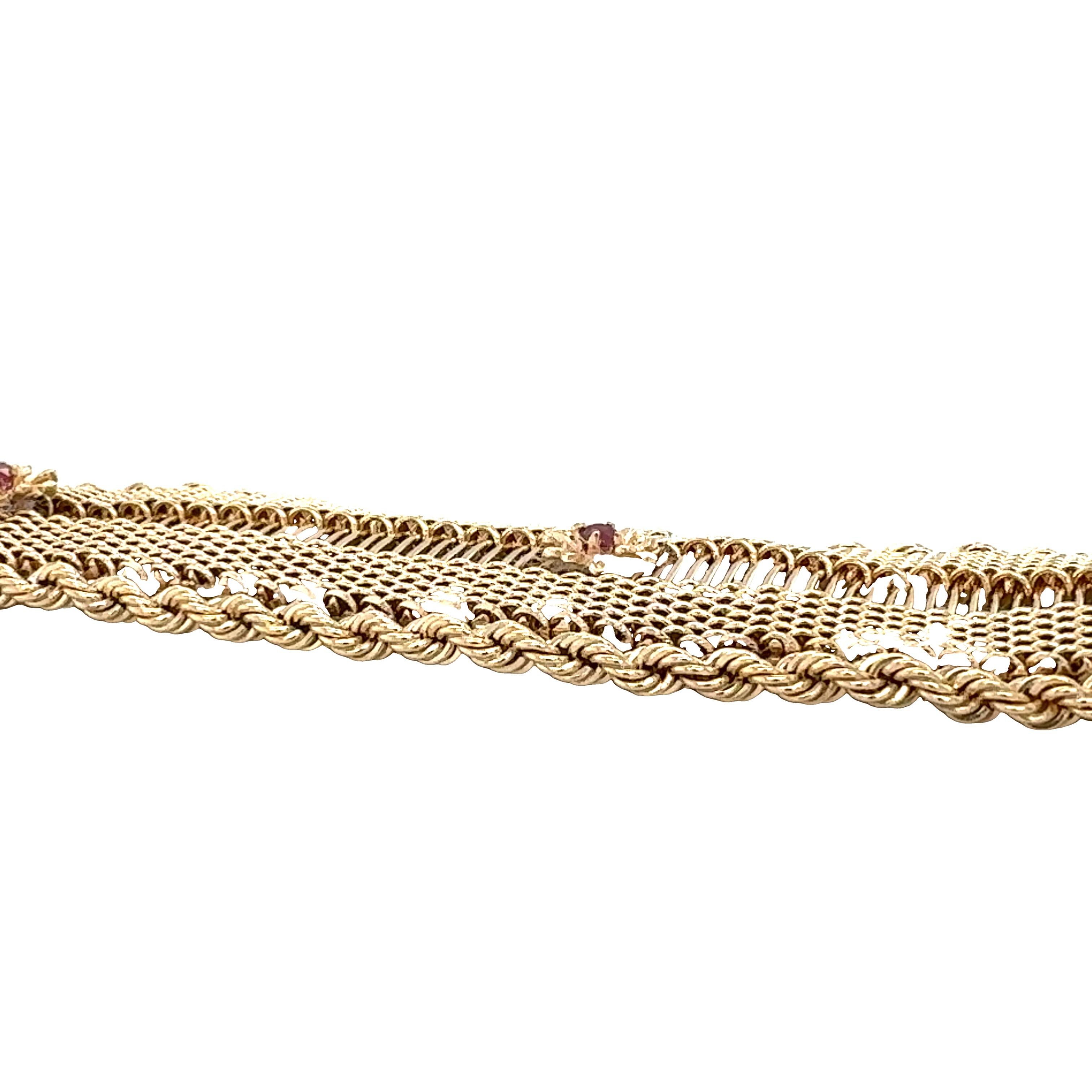 Women's 14K Yellow Gold Garnet Bracelet For Sale