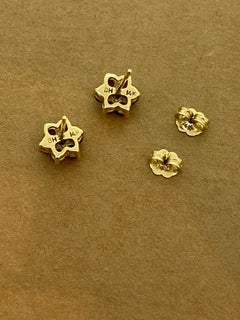 14K Yellow Gold, Garnet, Diamond Daisy Style Vintage Stud Earrings