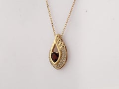 14K Yellow Gold Garnet & Diamond Teardrop Pendant Necklace