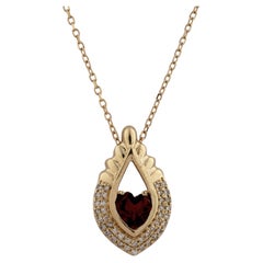 14K Yellow Gold Garnet & Diamond Teardrop Pendant Necklace