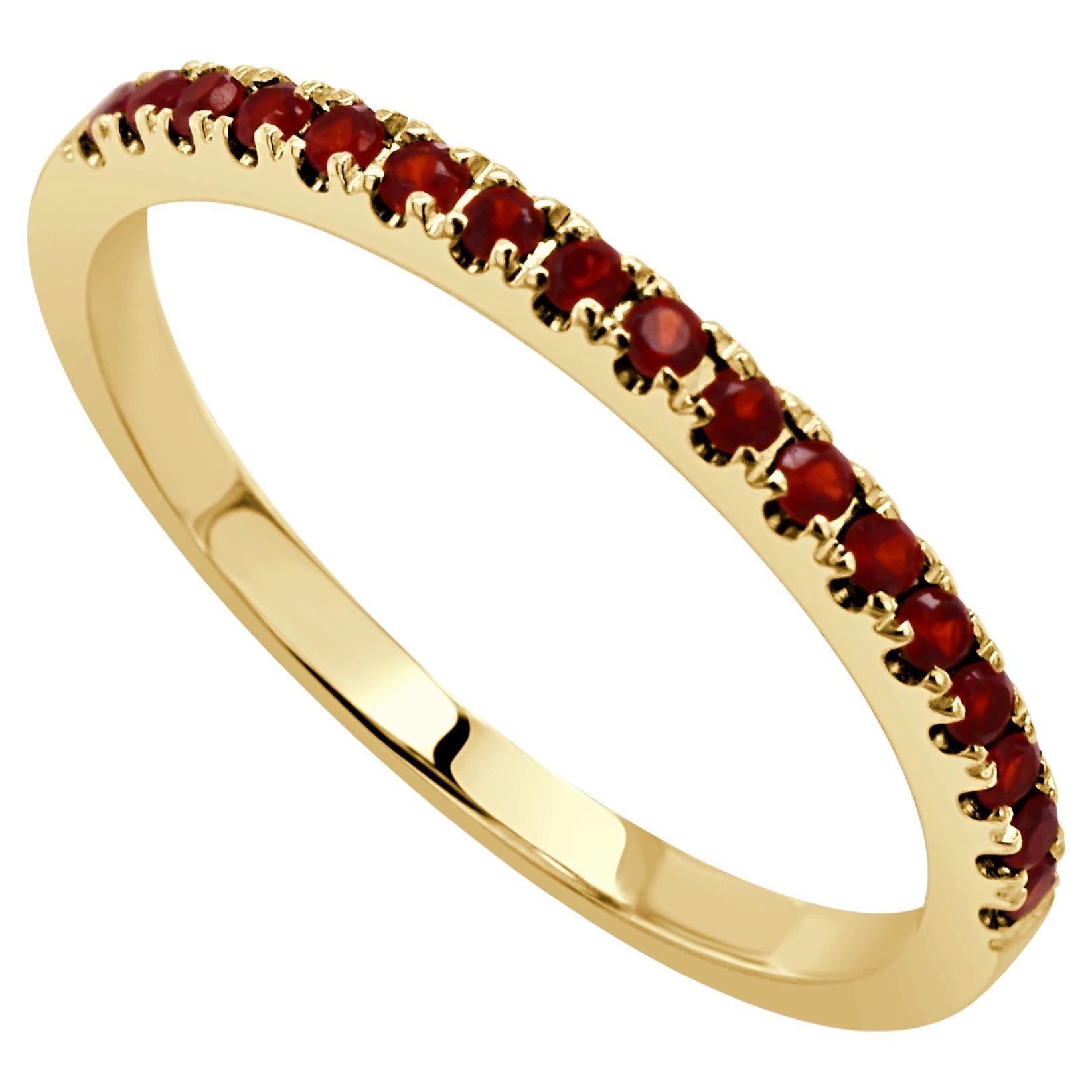 14K Yellow Gold Garnet Half-Way Around Band for Her For Sale