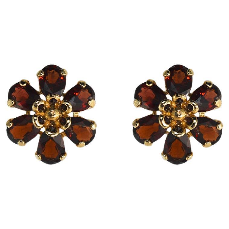 14K Yellow Gold Garnet Post Earrings 7.0 ct For Sale