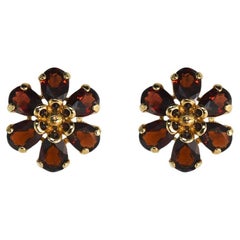 Retro 14K Yellow Gold Garnet Post Earrings 7.0 ct