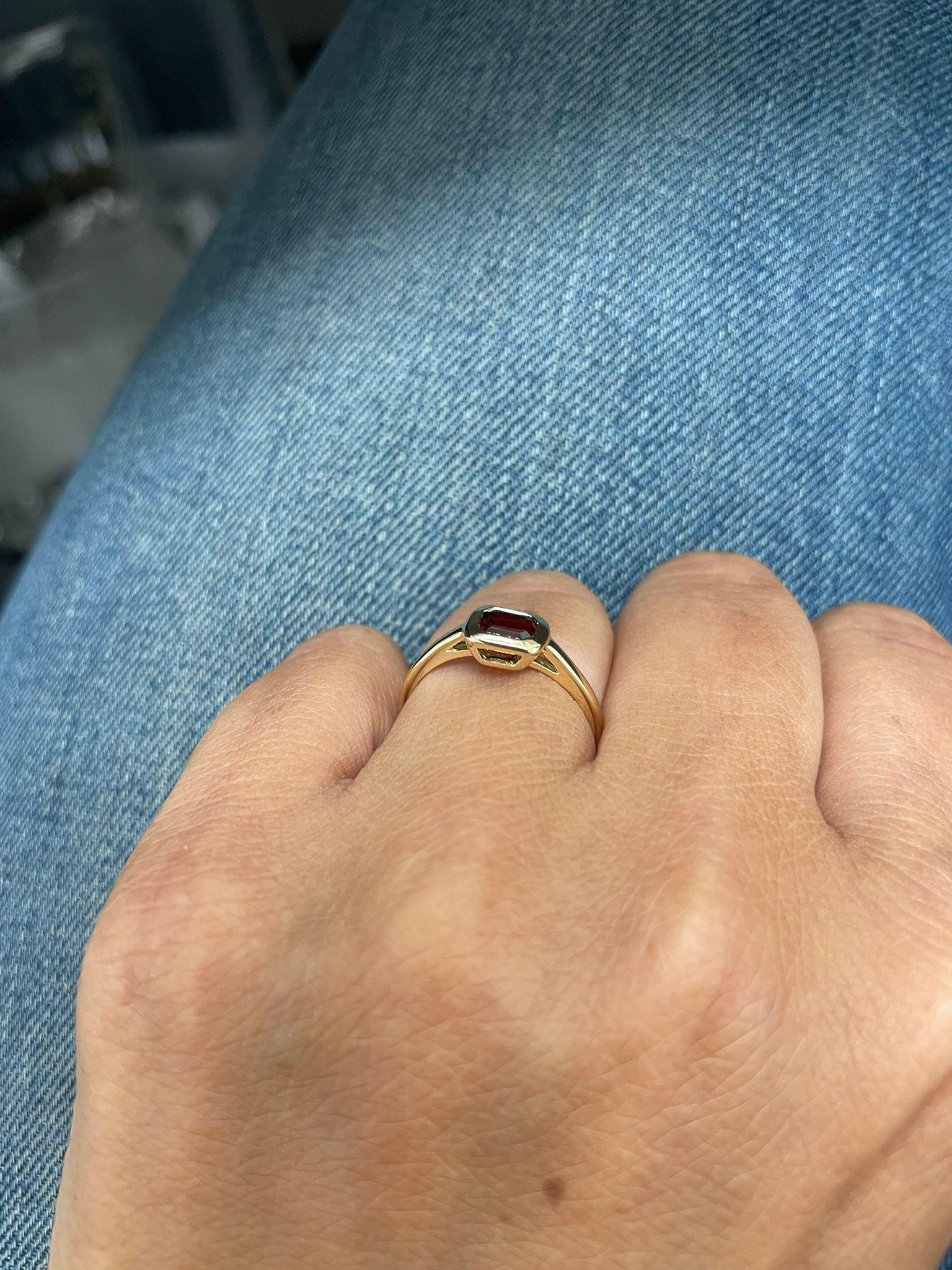 Contemporary 14K Yellow Gold Garnet Ring for Her For Sale