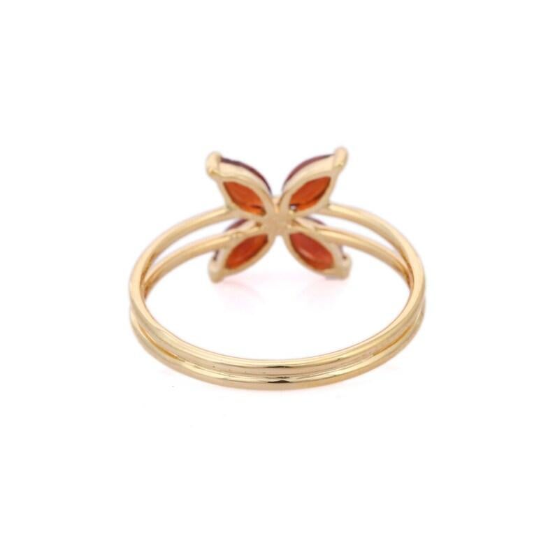 Marquise Cut 14k Solid Yellow Gold Dainty Garnet Flower Ring For Sale
