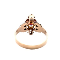 14K Yellow Gold Garnet & Seed Pearl Vintage Ring