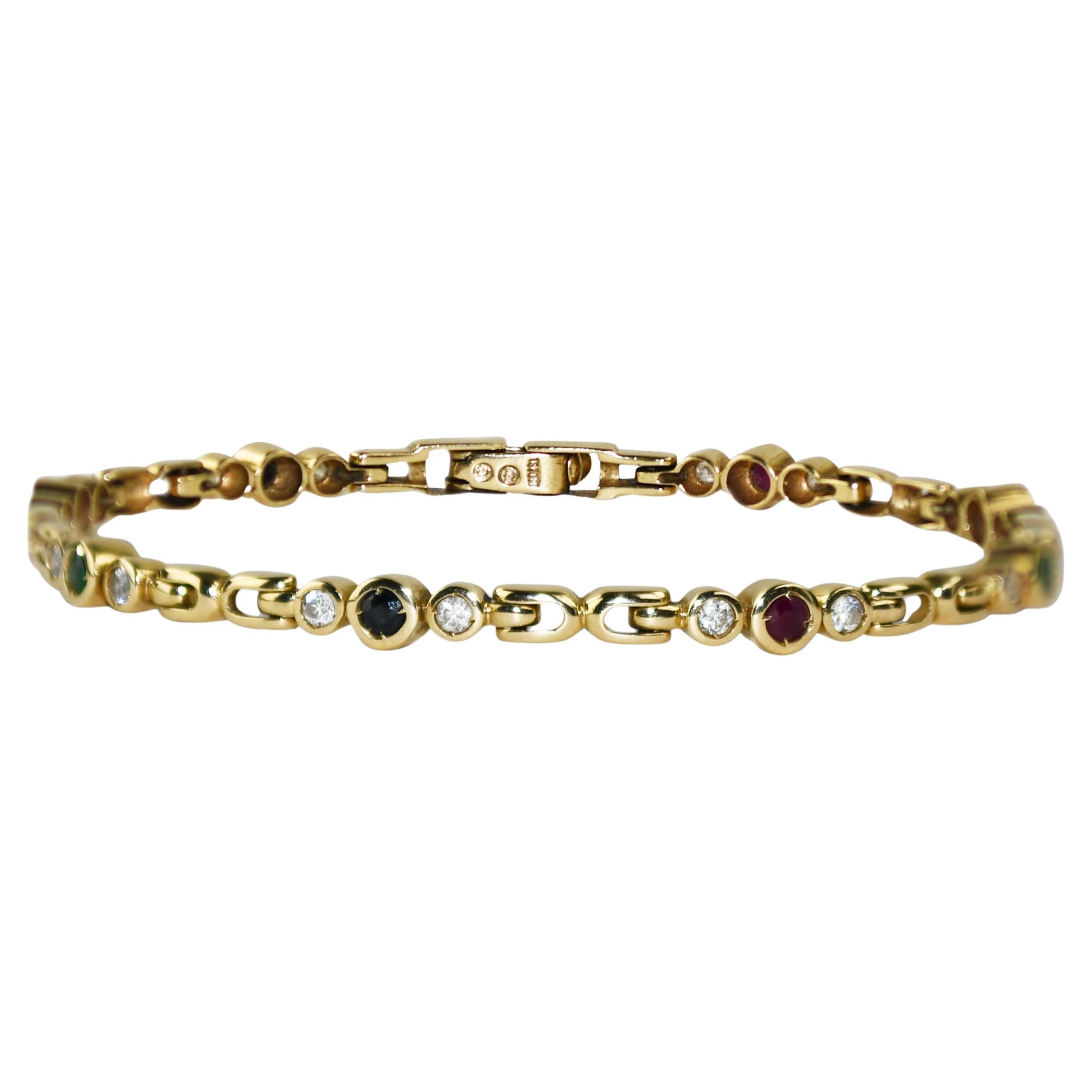 Pulsera de Oro Amarillo de 14K con Piedras Preciosas 11.9g