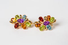 14k Yellow Gold Gemstone Earrings Omega Back