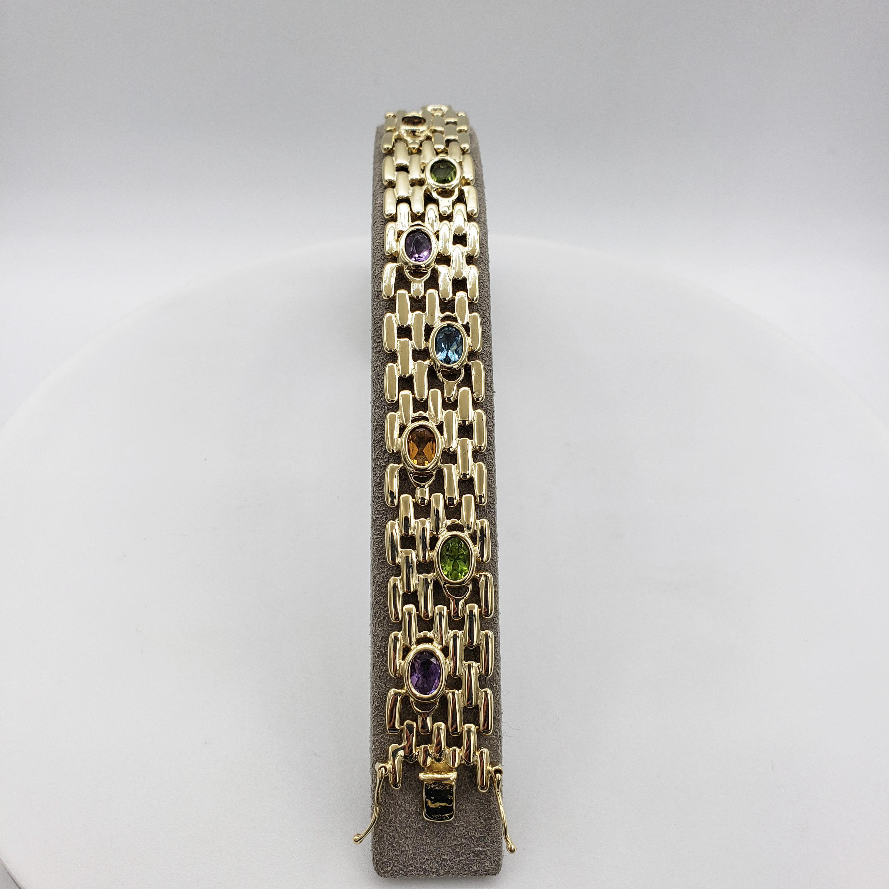 Retro Roman Malakov 10 Carats Total Mix Colorful Gemstone Fashion Link Bracelet For Sale