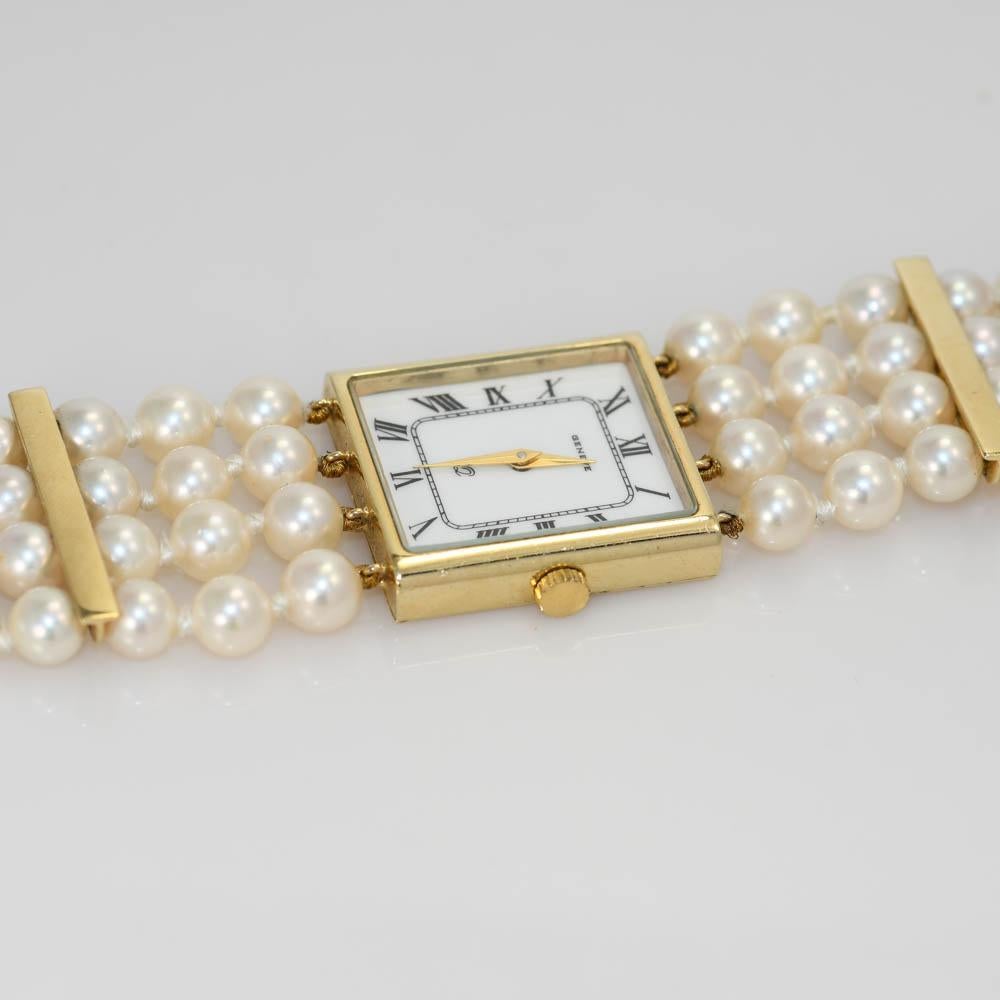 Bead 14k Yellow Gold Geneve Quartz Pearl Watch, 42gr