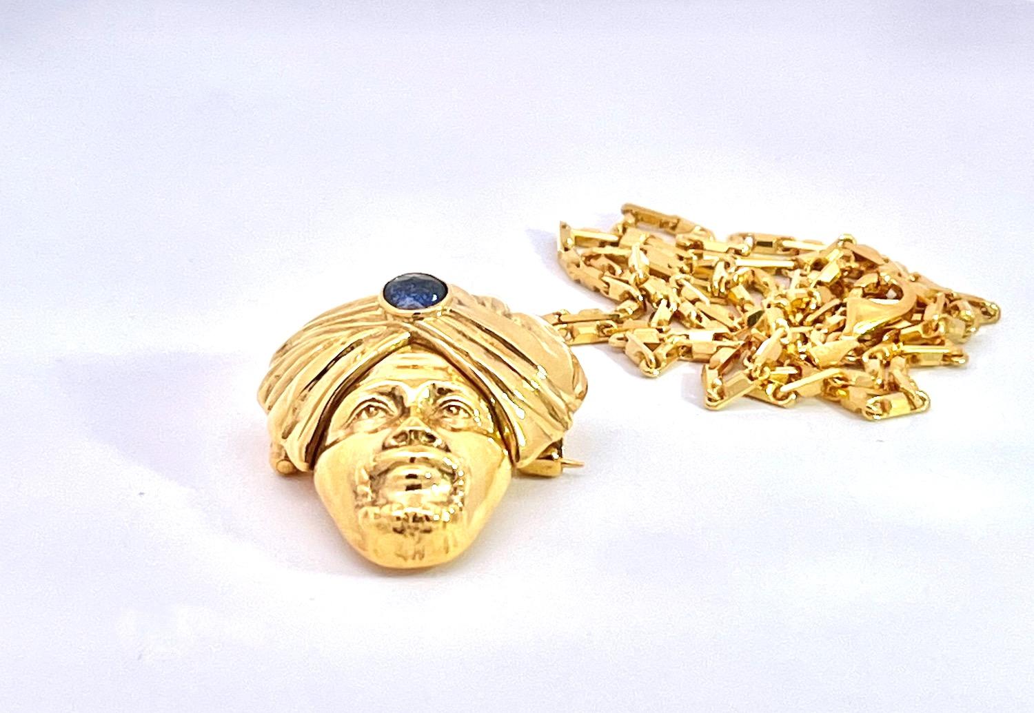 Turbante in oro giallo 14K con zaffiri e genietto in vendita 4
