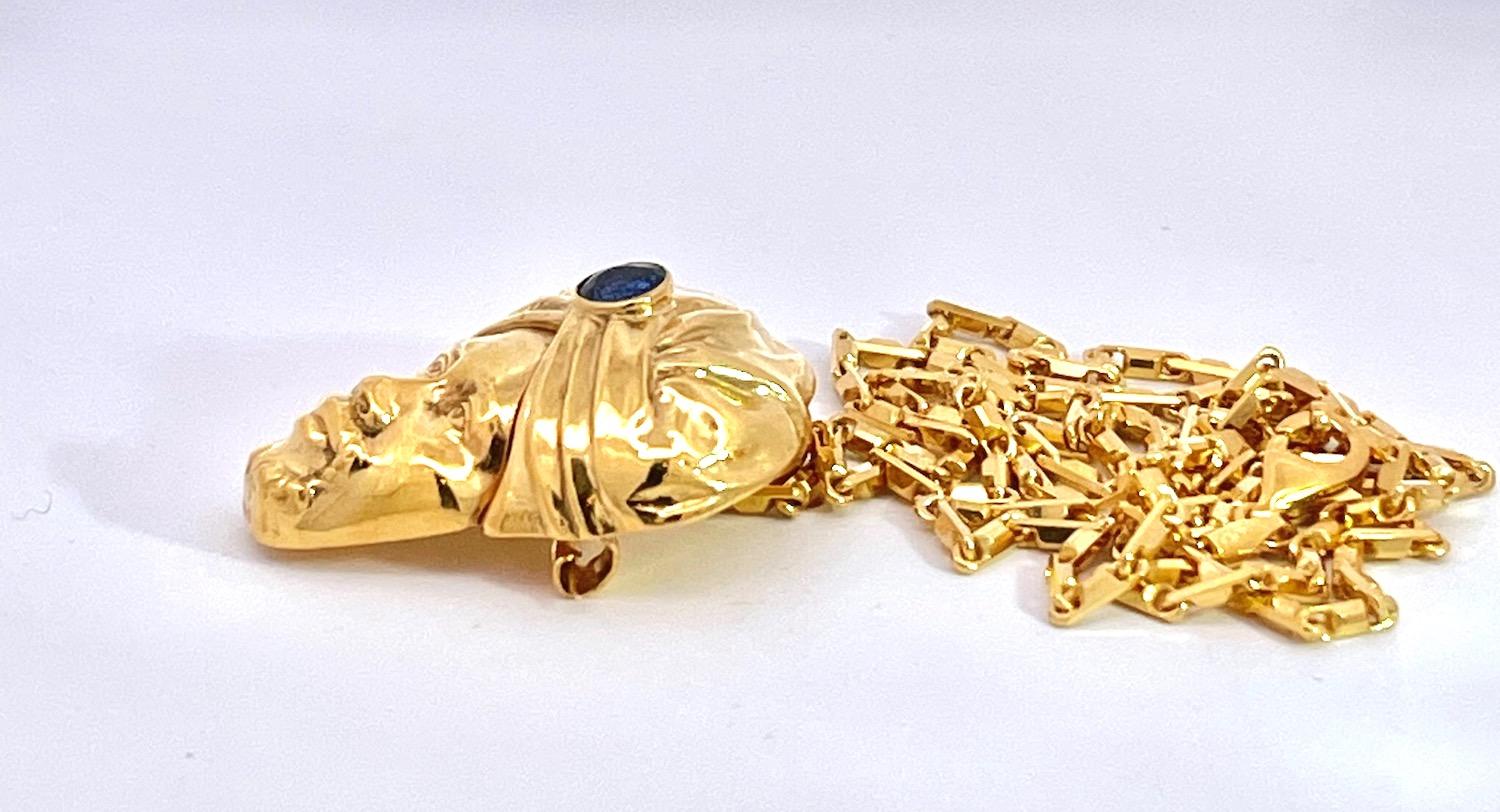 Turbante in oro giallo 14K con zaffiri e genietto in vendita 5