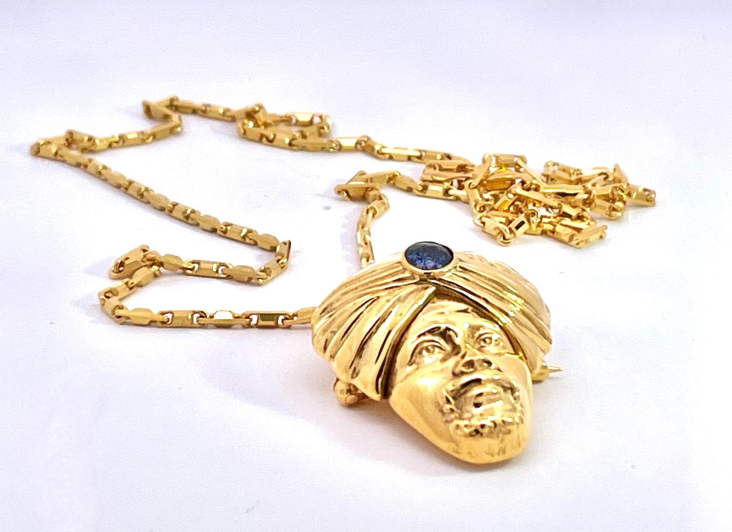 Moderno Turbante in oro giallo 14K con zaffiri e genietto in vendita