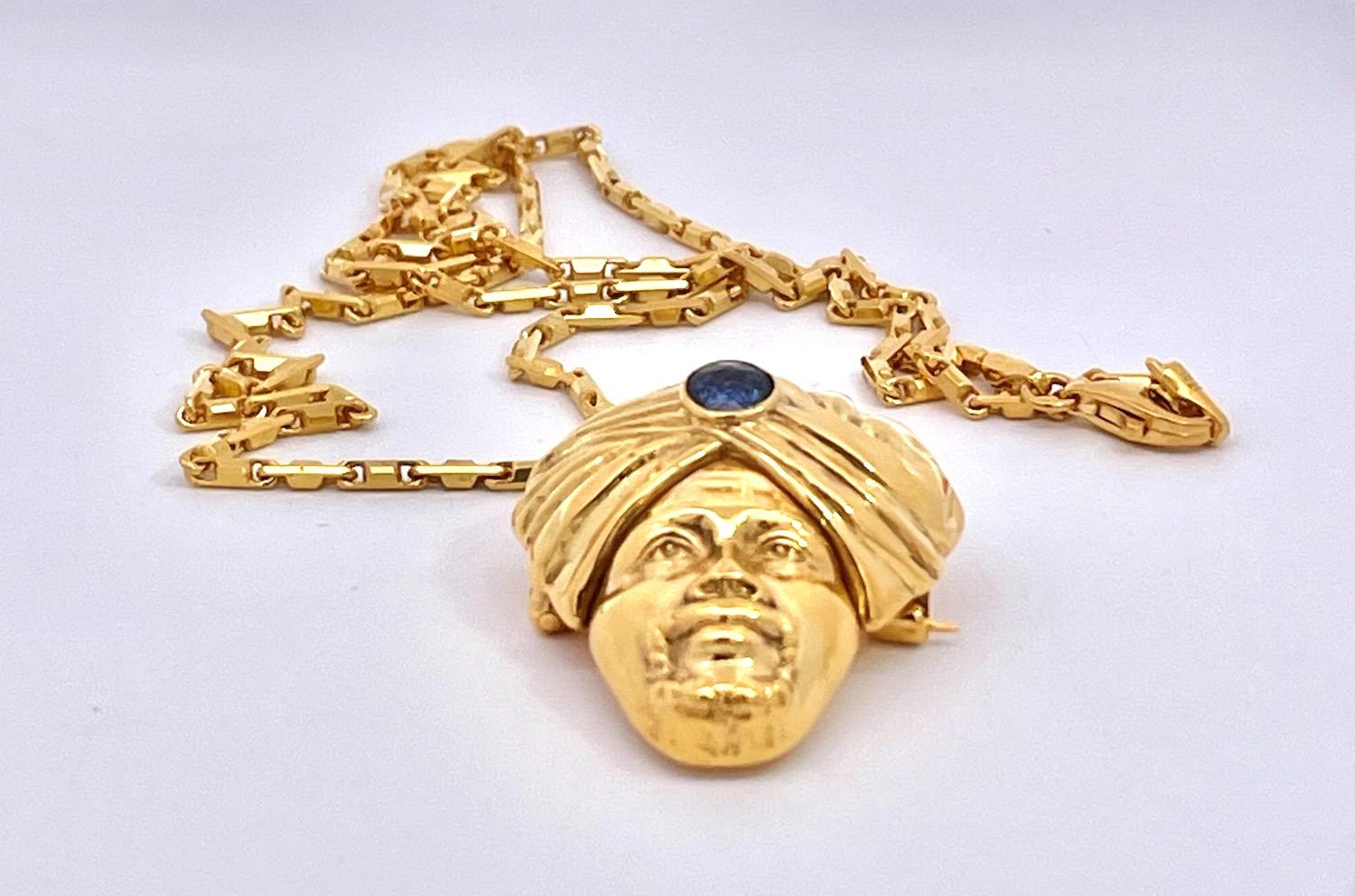 Taglio rotondo Turbante in oro giallo 14K con zaffiri e genietto in vendita