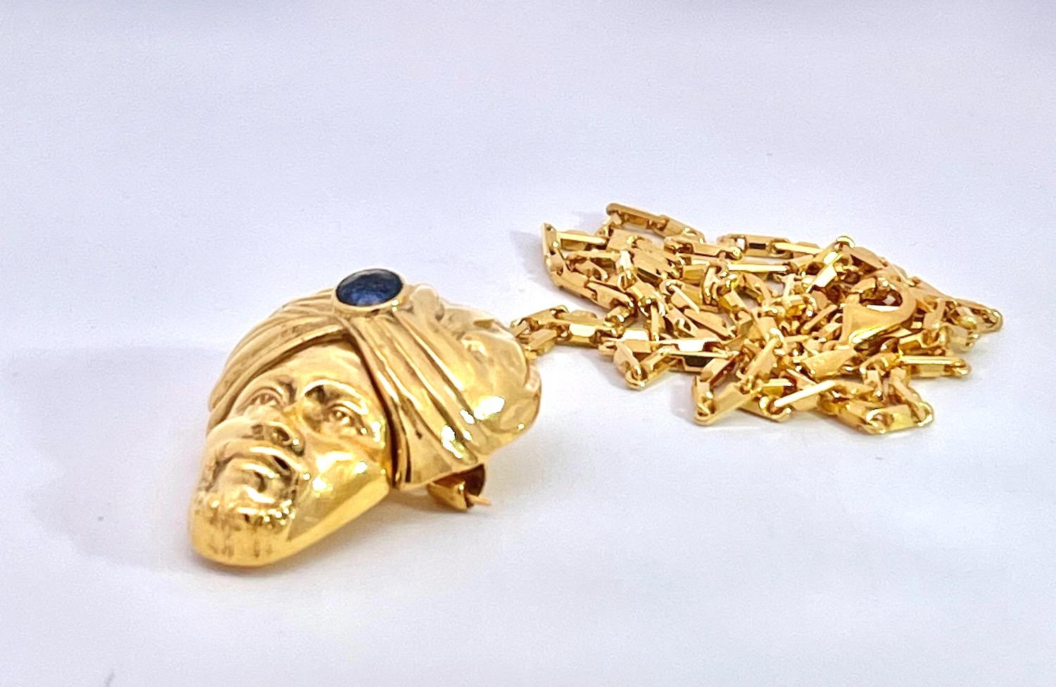 Donna Turbante in oro giallo 14K con zaffiri e genietto in vendita